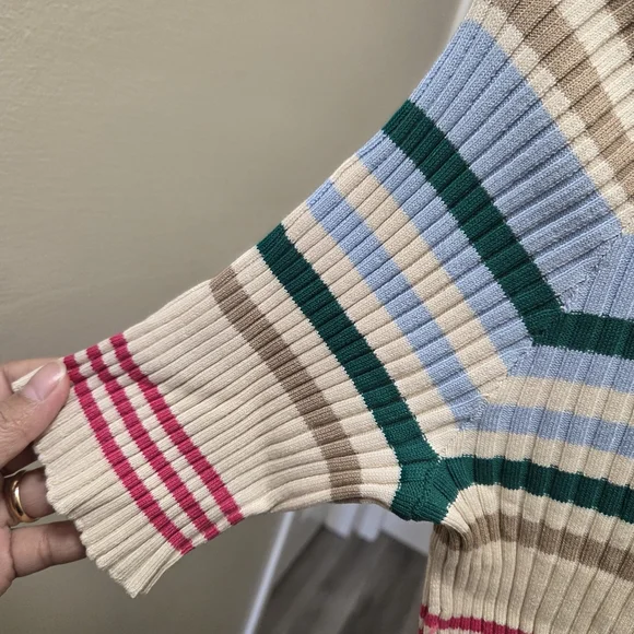 ONLY Striped Ribbed Knit Short Sleeve Top Multicolor Slim Fit Stretch Casual NWT - Picture 3 of 10